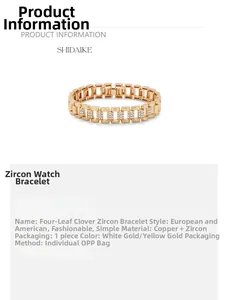 Detailed product info overview for gold-plated cubic zirconia watchband bracelet