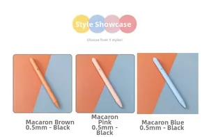 Detailed selection of 0.5mm black ink gel pens in macaron brown, pink, and blue colors