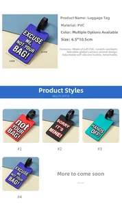 Creative PVC luggage tag with adjustable strap and humorous warning text for travel bags