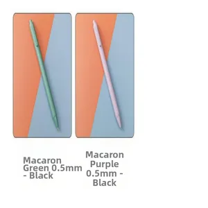 Close-up of macaron green and purple 0.5mm black ink retractable gel pens details