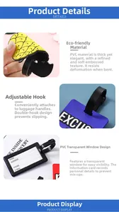 Detailed features of PVC luggage tag: adjustable strap and clear identification window