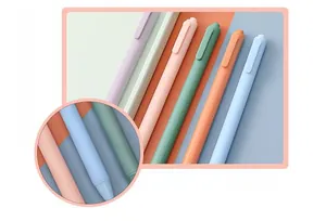Detailed view of macaron colored 0.5mm gel pens with a matte aesthetic finish