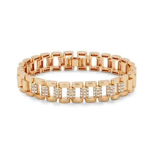 Luxurious 18K gold-plated zircon bracelet featuring a stylish geometric watch link design.