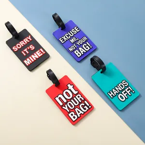 Colorful PVC luggage tags featuring bold humorous English warning phrases for travel.