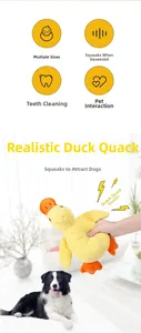 Detail des quietschenden gelben Enten-Plüschtiers für Zahnreinigung und interaktives Spiel.