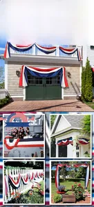 Independence Day pleated bunting banners showing various outdoor decorative scenarios on houses