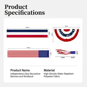 US Independence Day decoration set dimensions: banners and windsock sizes included