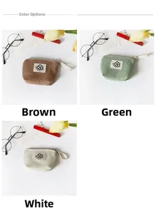 Waffle texture mini storage pouches for lipstick and earphones in three colors