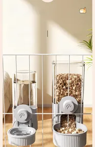 Hanging automatic pet water and food feeder set for cages, 1600ML and 520ML capacity.