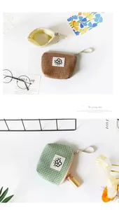 Small waffle textured canvas coin purse and cosmetic storage bag for wireless earphones