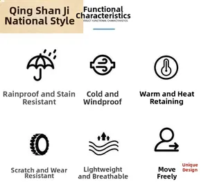 Infographic showing functional features of windproof and waterproof outdoor jacket