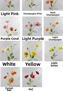 A detailed collage showing multiple color options for artificial Iceland Poppy silk flowers