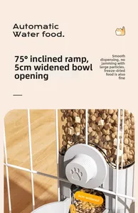 Automatic hanging pet feeder with a 75-degree slanted ramp and 5cm wide bowl opening