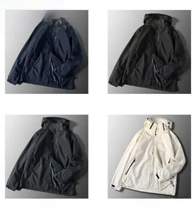 Functional windproof and waterproof outdoor mountain jackets shown in four color variants