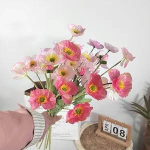 Artificial Iceland Poppy Silk Flower Stem Flocked Fake Corn Poppy For Home Wedding Party Scene Decoration Photography Prop