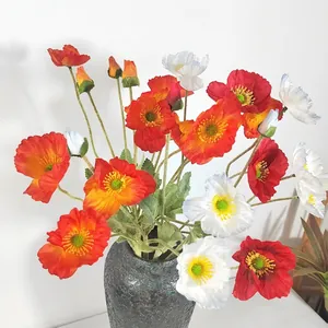 Elegant artificial Iceland poppy flowers in red orange and white colors for home decoration