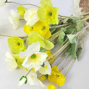 Lifelike artificial Icelandic poppies in yellow and white for wedding and home decor.