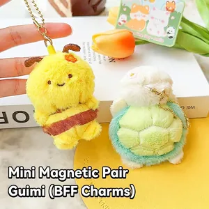 Mini cute animal plush magnetic keychains for best friends or couples, cute bee and turtle