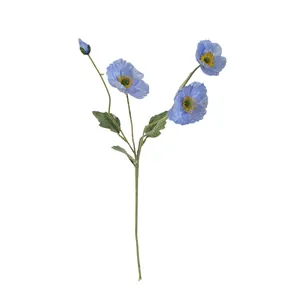 Single stem of blue artificial Icelandic poppy silk flowers for elegant home wedding decor