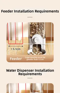 Detail showing automatic pet feeder cage installation requirement of over 5.1cm spacing.