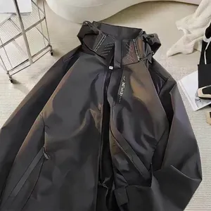 Premium black waterproof outdoor hardshell jacket with hooded design for men and women