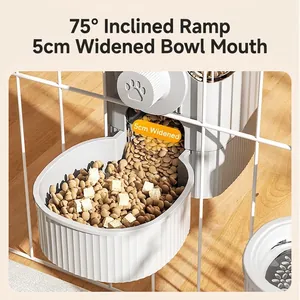 Automatic hanging pet feeder with 75-degree inclined ramp and 5cm widened bowl for cats.