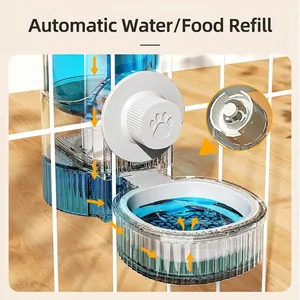 Automatic hanging pet water and food dispenser with blue transparent gravity design