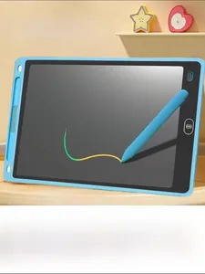 Blue LCD writing tablet for kids with colorful drawing lines and stylus accessory