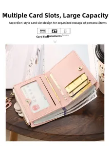 Detailed interior of a pink slim bi-fold wallet showing card slots and coin pocket
