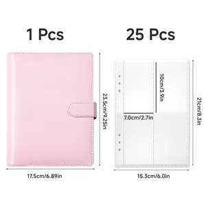 Raccoglitore A5 in pelle PU rosa con 25 buste a 4 tasche per la sfida del budget