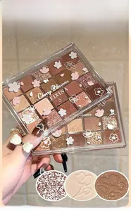 Detailansicht einer 20-Farben Erdtöne Lidschattenpalette mit matten und Glitzer-Finishes