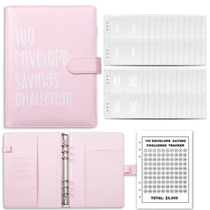 Set raccoglitore budget rosa A5 per la sfida 100 buste con inserti trasparenti.