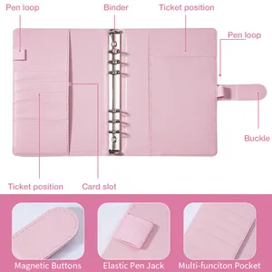 Raccoglitore budget A5 rosa con tasche multifunzionali e pratica fibbia magnetica