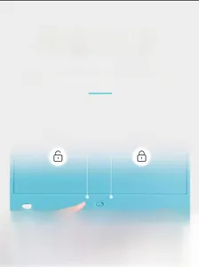 Detail of blue LCD writing tablet showing the anti-erasure screen lock button mechanism