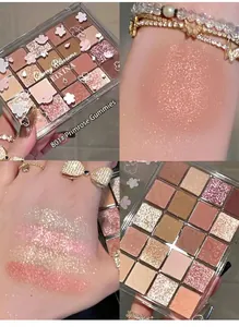 Nahaufnahme von 20-farbigen erdigen Lidschatten-Paletten-Swatches.