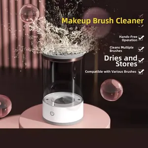 Automatic electric makeup brush cleaner with multi-brush washing and drying storage features