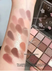 Arm-Swatches einer 20-Farben-Lidschattenpalette mit matten, schimmernden und Glitzer-Finishes.