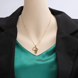 Detailed view of a gold-plated stainless steel Africa map pendant necklace with Ankh symbol