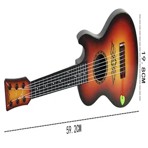 Vue détaillée de la guitare de simulation pour enfants avec mesures de dimensions