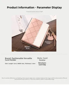 Detailed size specifications for pink slim bifold women's wallet and card holder