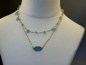 Dettaglio di set di collane placcate oro 18K con ciondolo in pietra naturale