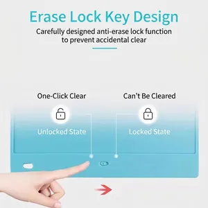 Blue LCD writing tablet for kids featuring an anti-erasure lock switch to protect drawings.