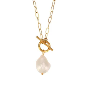 French vintage baroque pearl necklace with elegant gold toggle clasp