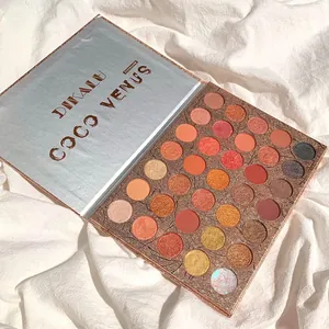 Macro view of DIKALU 35-color eyeshadow palette with earth tones and shimmer finishes