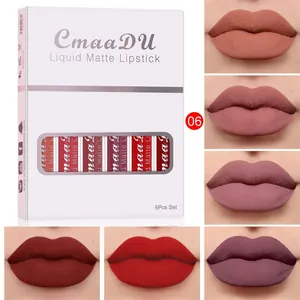 Six-piece professional CmaaDU liquid matte lipstick set with assorted waterproof shades