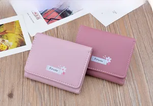 Compact women's short folding leather wallets featuring delicate flower print details