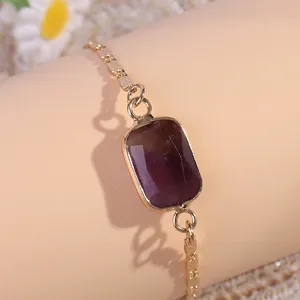 Adjustable amethyst crystal bracelet with a faceted rectangular gemstone for women