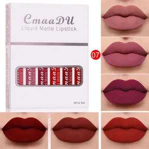 CmaaDu 6-piece liquid matte lipstick set with six different red shade lip swatches