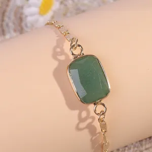 Elegant gold chain bracelet featuring a faceted rectangular green natural stone