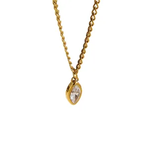 Elegant gold stainless steel necklace featuring a marquise-cut clear zircon stone pendant